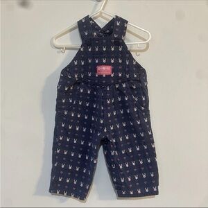 Vintage Oshkosh Navy Blue Pink Bunny Rabbit Overalls Sz 3/6 Months Vestbak